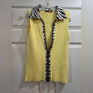 Bellini Yellow VNTG '90s Sleeveless Ribbed Button Down Shirt, Size XL
